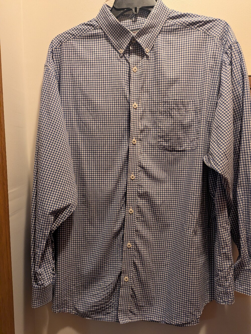 Roundtree & Yorke 2XB Classic Blue Check Men's Long Sleeve Button-Down Shirt